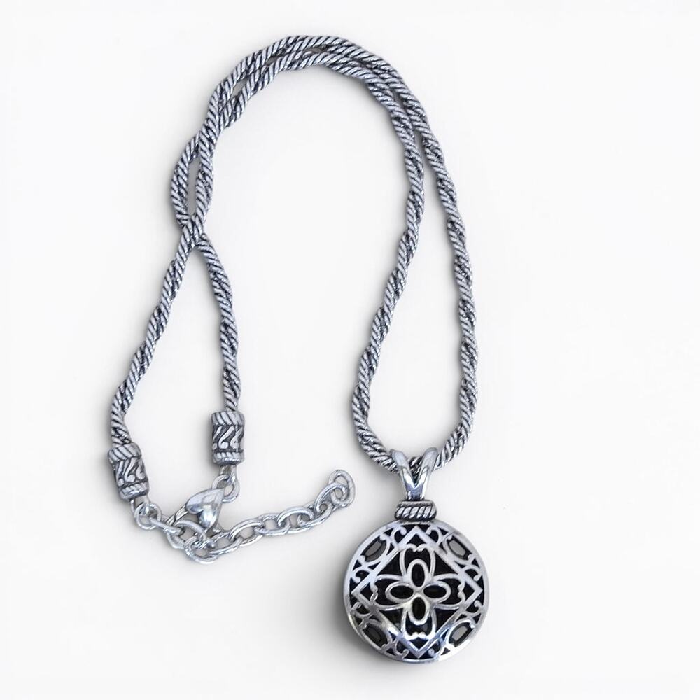 Vintage Brighton Round Filigree Medallion Pendant Necklace Braided Chain Retired